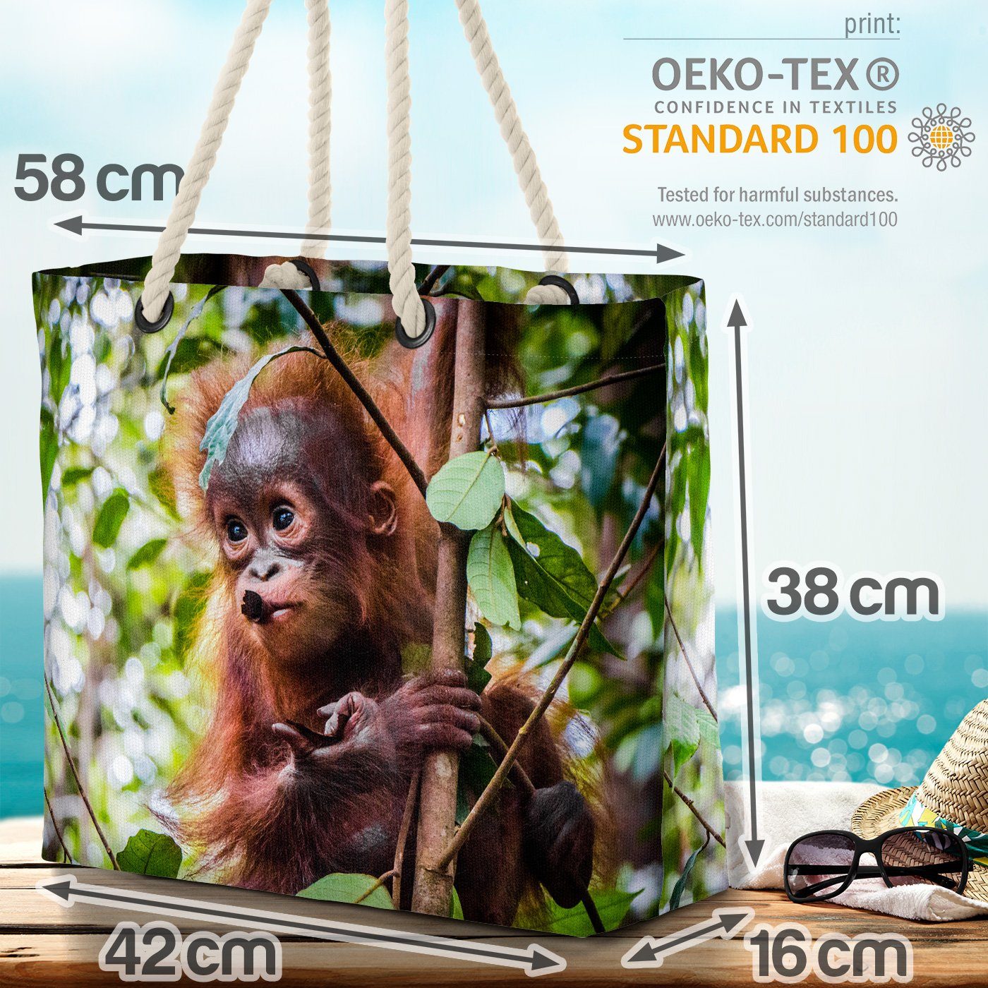 Zoo Strandtasche Tiere VOID Urwald Baby Dschungel (1-tlg), Äffchen Affe Dschungel Safa Orangutan