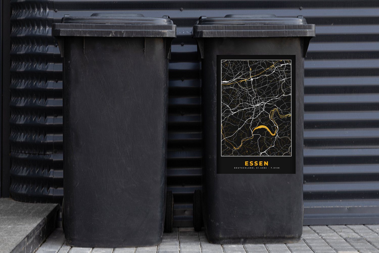 Mülltonne, Sticker, Abfalbehälter Karte - Mülleimer-aufkleber, Container, MuchoWow (1 Deutschland Gold - - St), Essen Wandsticker Stadtplan -