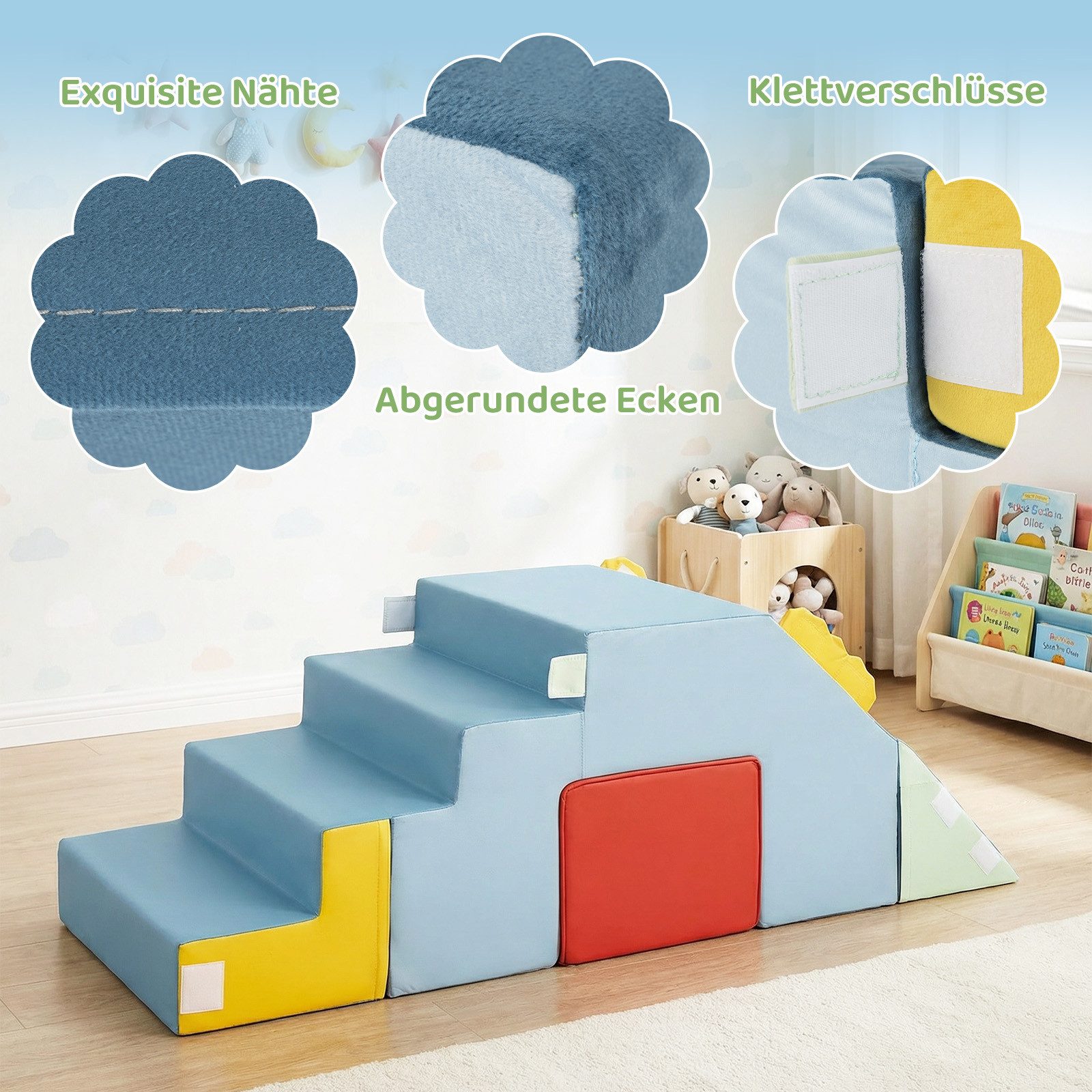 COSTWAY Spielbausteine, Schaumstoff Klettergerüst mit Rutsche & Treppe