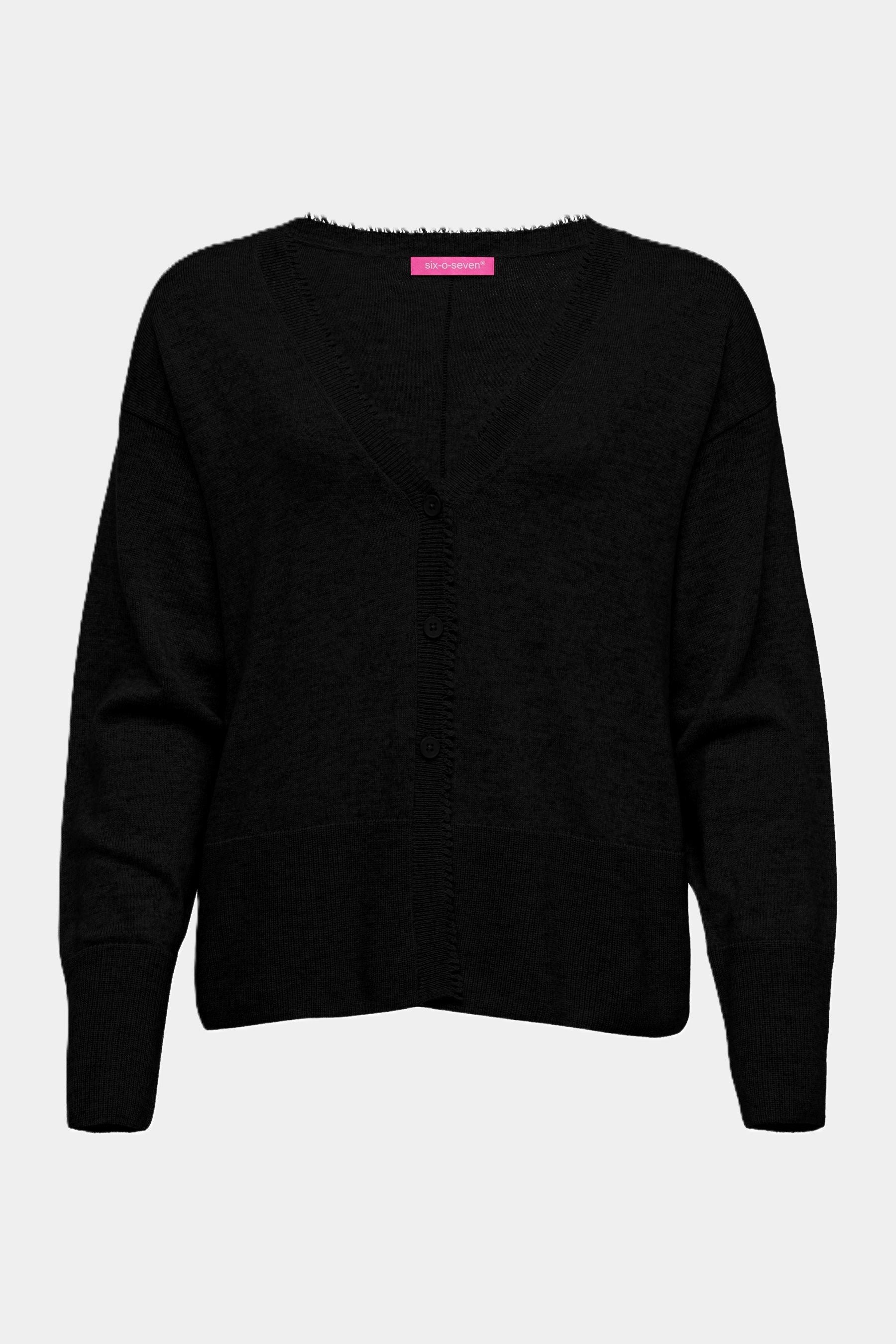 six-o-seven Strickjacke Six-o-Seven Strickjacke mit Fransen - BLACK