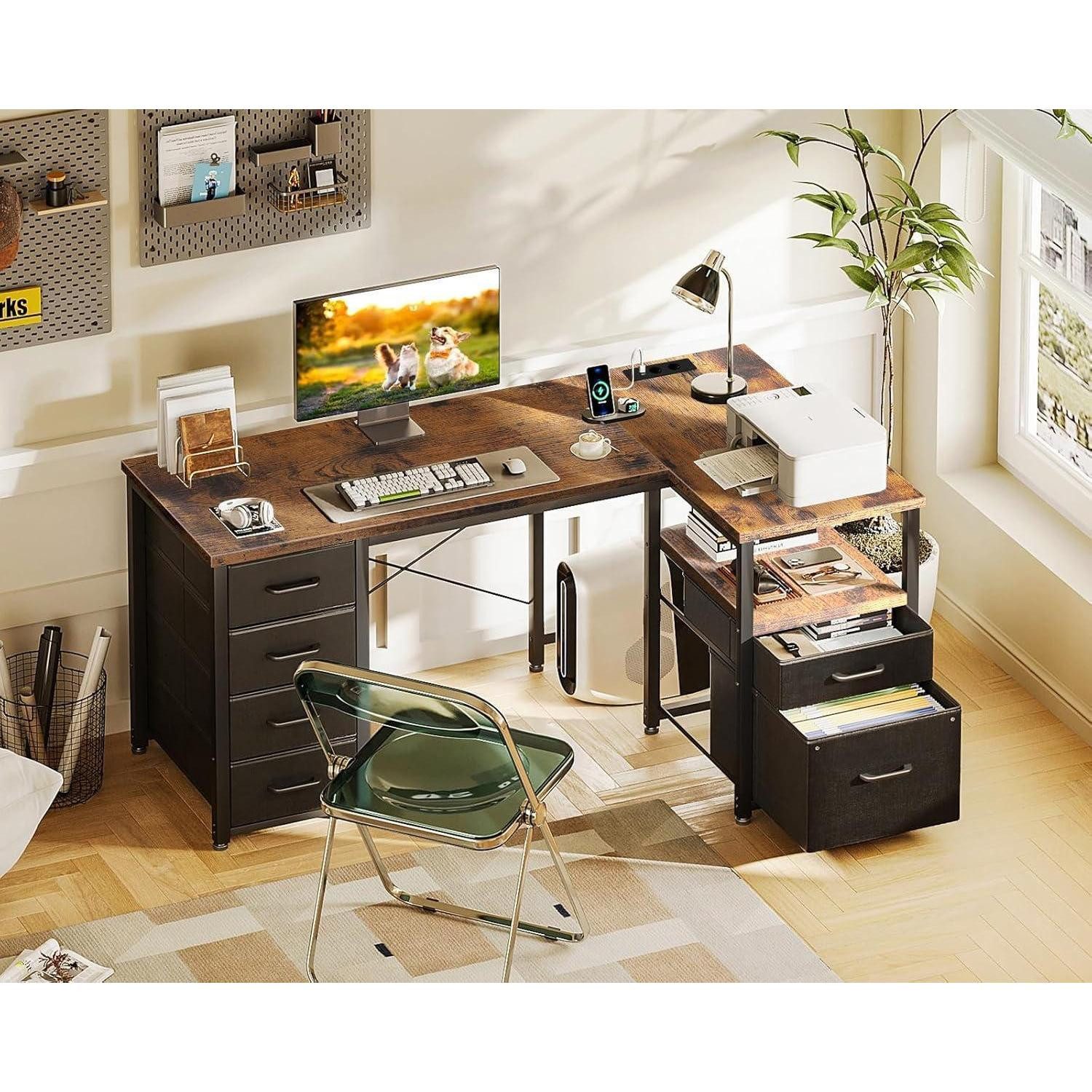 LuxusKollektion Eckschreibtisch Schreibtisch mit Stoff Schubladen günstig online kaufen