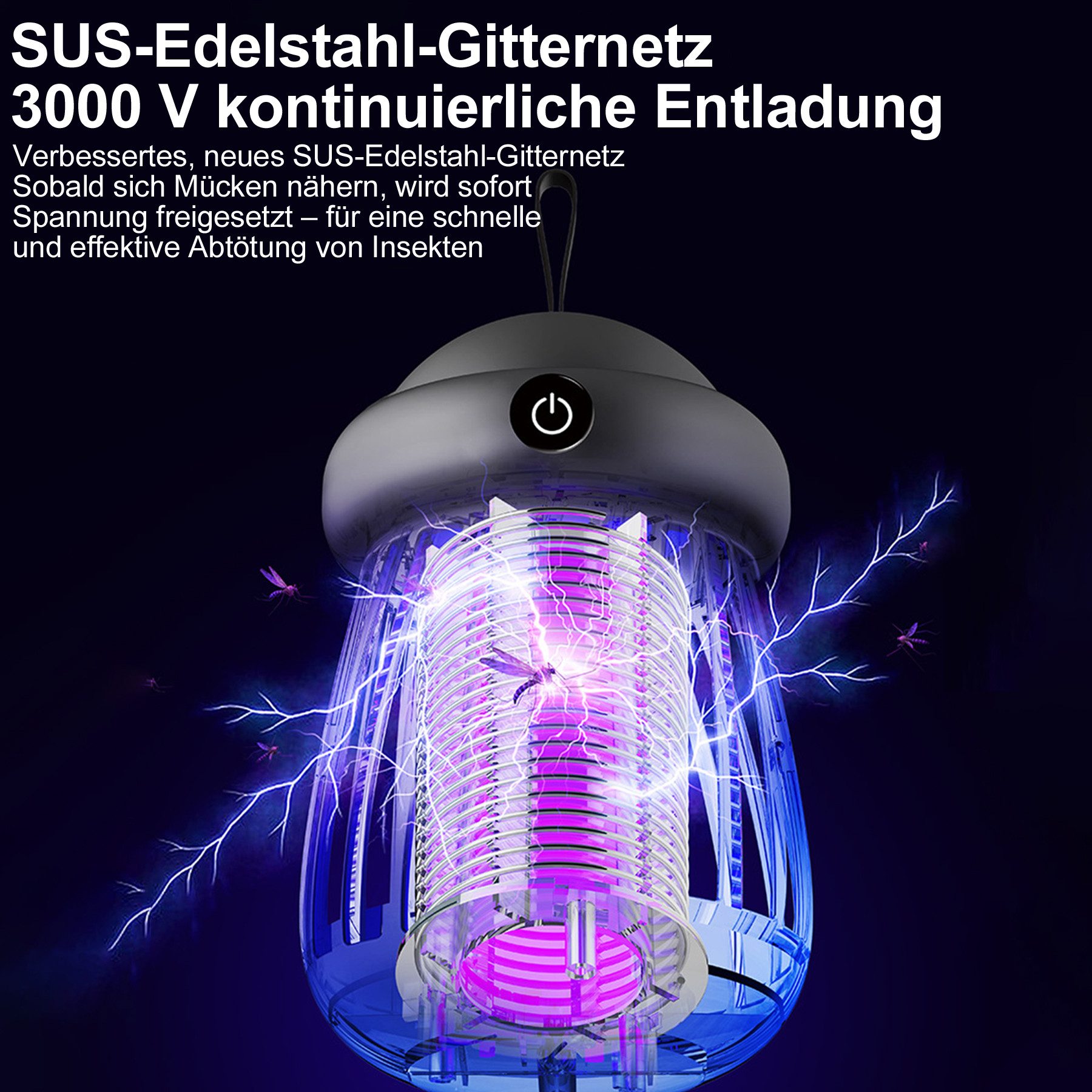 Senmudi Insektenvernichter Mückenfalle 1200mAh Elektrisch USB Wiederaufladbarer Mückenvernichter, Elektrische Lampe Fliegenfalle Insektenschutz für Schlafzimmer Mücken