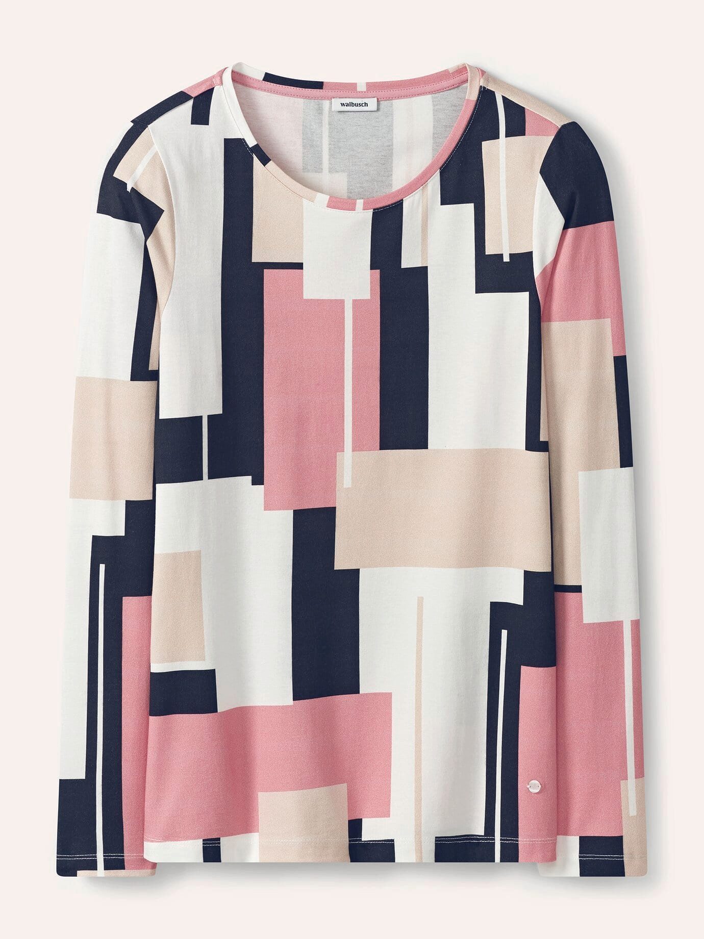 Walbusch T-Shirt Damen Viskoseshirt Geometric Rundhals Langarm Viskosemix (95/5), weichfließend, elastisch, pflegeleicht, gemustert
