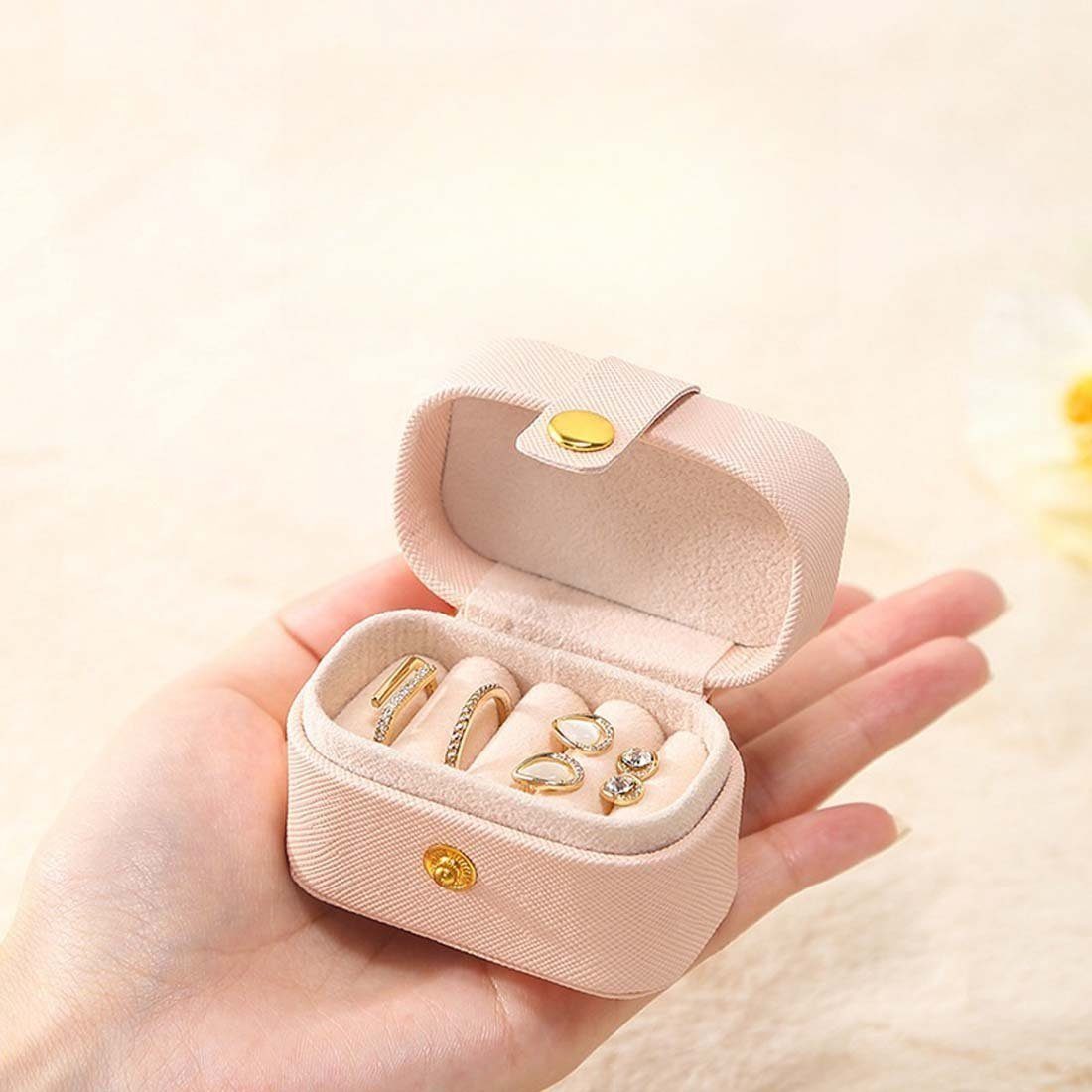 LENBEST Schmuckkoffer Damen, Schmuckkasten Schmuckschatulle, kreatives Aufbewahrungsbox Geschenk für Weiß Ohrringe, tragbare für Mini-Ringbox einfarbige