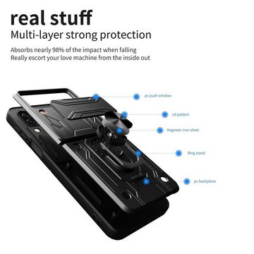 Wigento Handyhülle Für Samsung Galaxy Z Flip4 5G Outdoor Kunststoff Magnet Ring Hart Cover Handy Tasche Hülle Etuis Grau