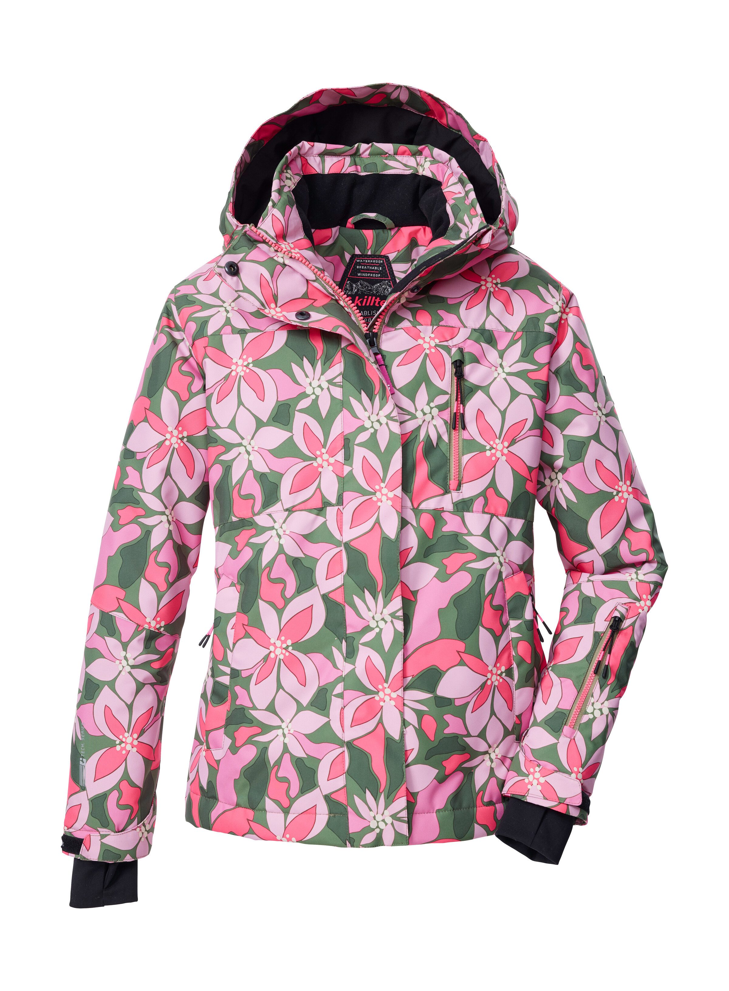 Killtec Skijacke KSW 211 GRLS SKI JCKT Wind- und wasserdichte Skijacke mit floralem Print und Stauraum
