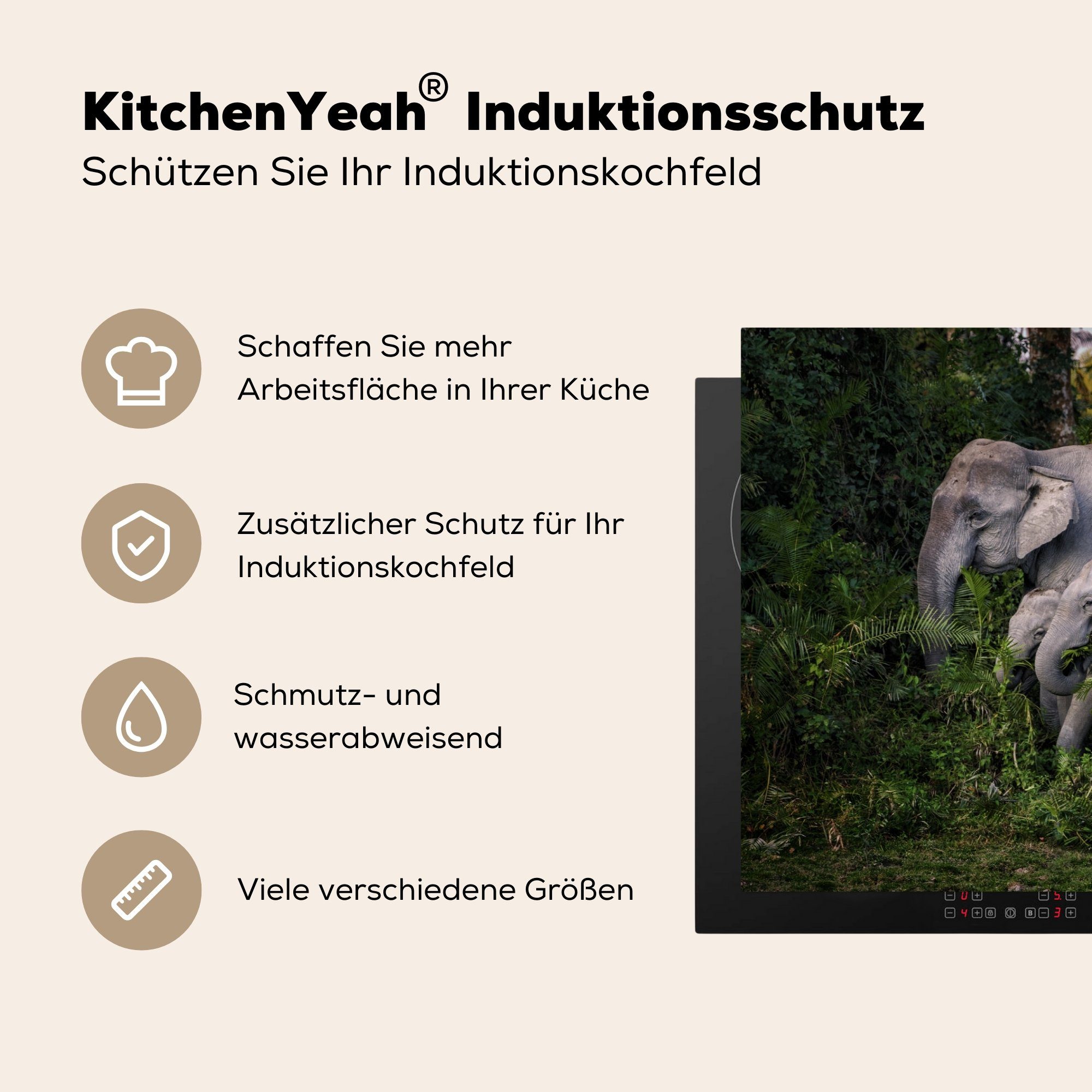 die Elefant Induktionskochfeld MuchoWow (1 Wald, cm, Blätter für - Schutz Herdblende-/Abdeckplatte Ceranfeldabdeckung Vinyl, - 81x52 tlg), küche,
