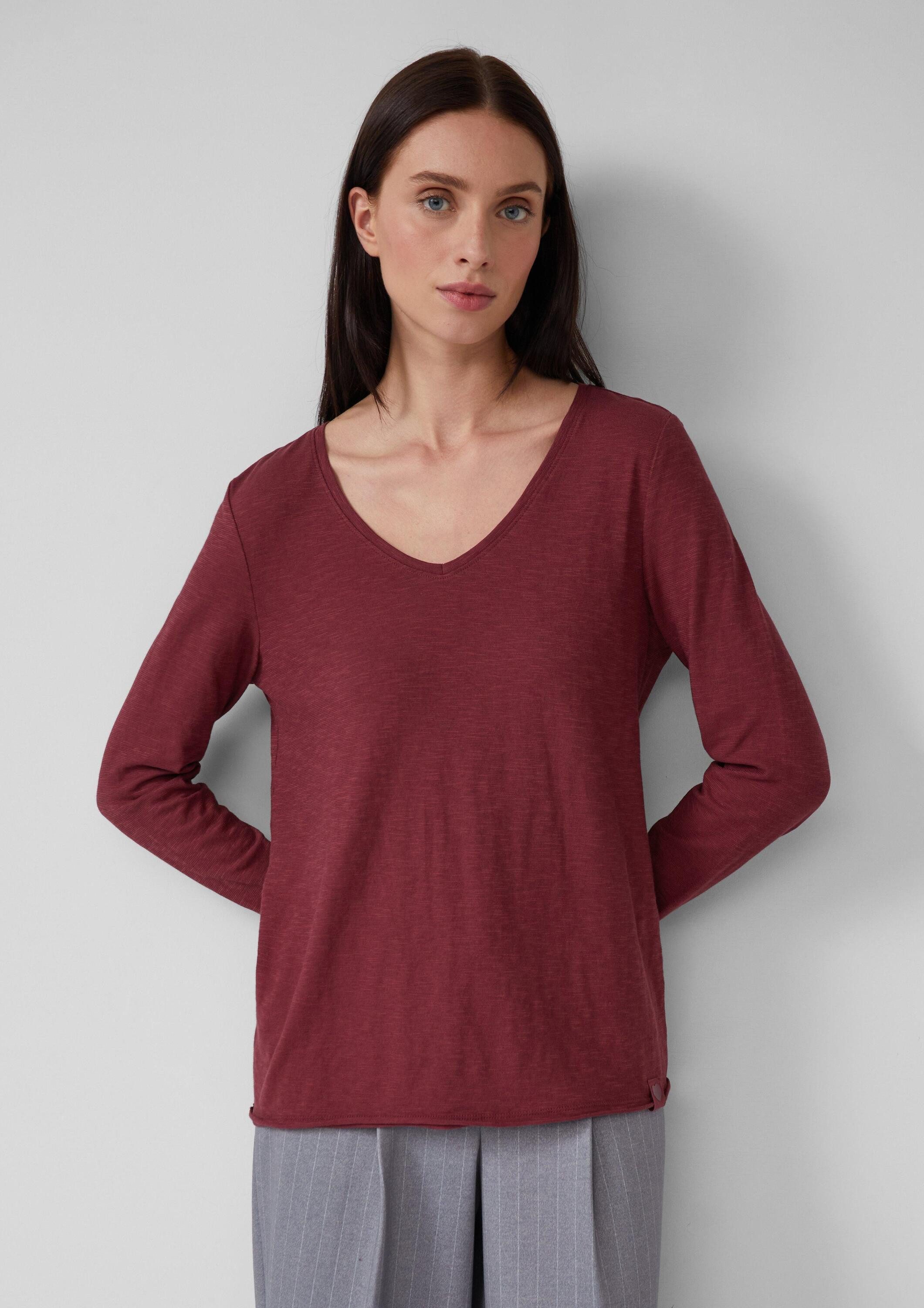 s.Oliver Langarmshirt T-Shirt Jersey-Shirt mit V-Ausschnitt und Rollsaum günstig online kaufen