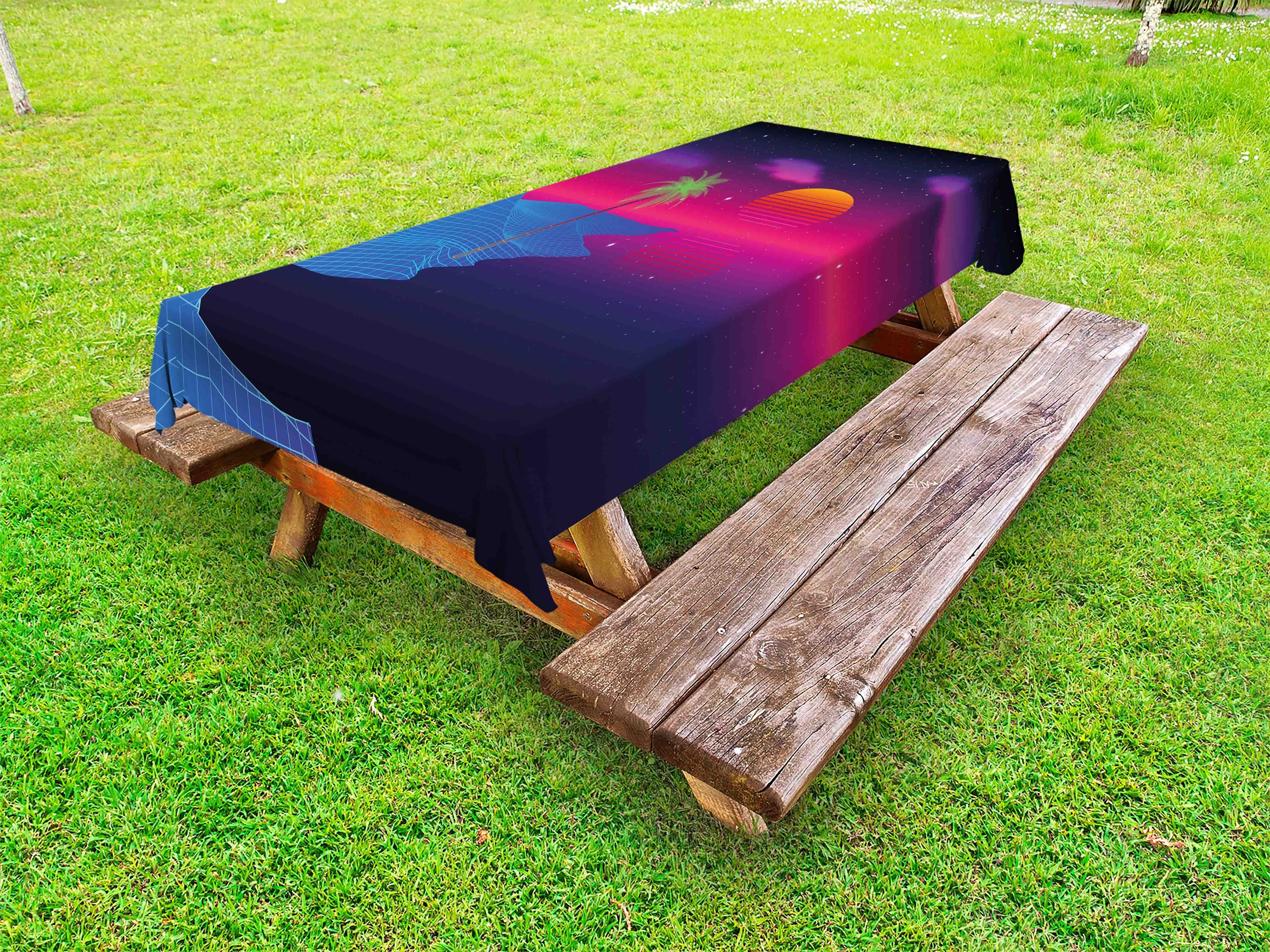 Abakuhaus Tischdecke dekorative waschbare Retrowave Sonne Strand Synthwave Picknick-Tischdecke, und