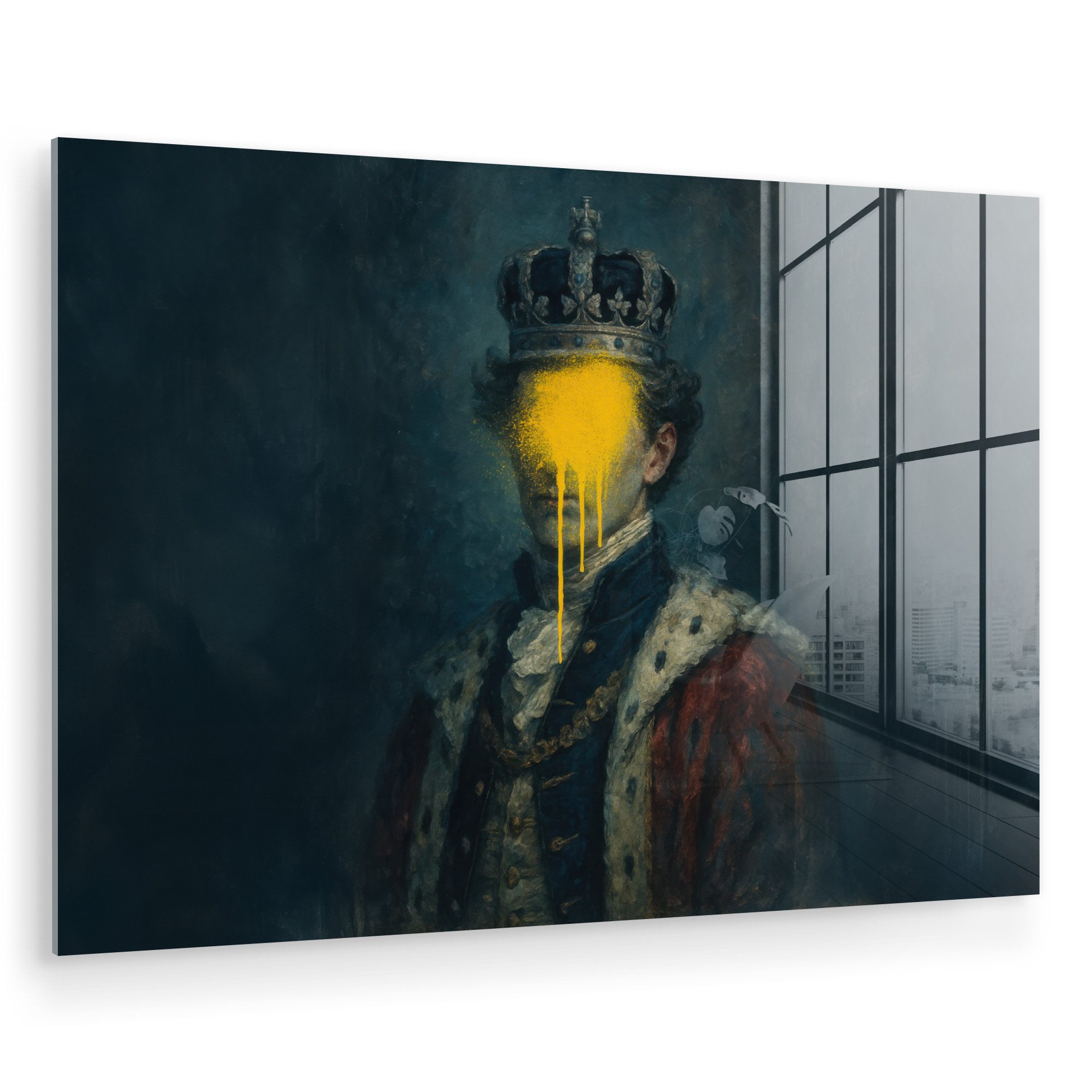 MuchoWow Acrylglasbild König - Porträt - Tropfende gelbe Farbe, Inkl. Aufhä günstig online kaufen
