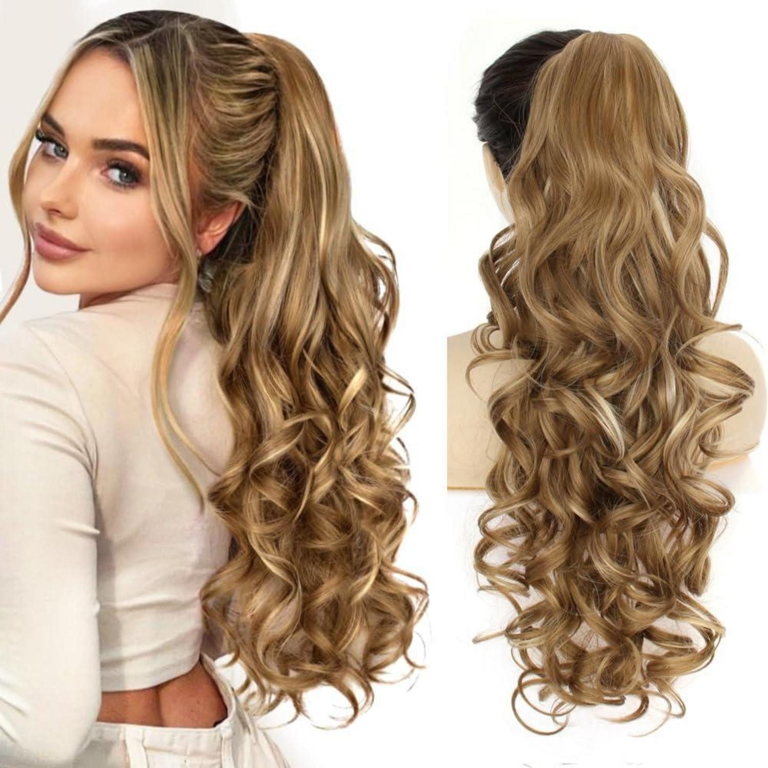 LuxusKollektion Kunsthaar-Extension Pferdeschwanz Haarteil Clip 66cm Mittelblond mit blonden Highlights