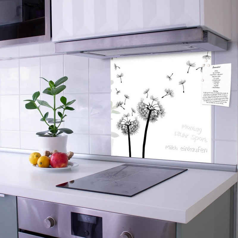 banjado Küchenrückwand Küchenrückwand Pusteblume 2, (gehärtetes Glas, inklusive 4 Magnete & 1 Kreidestift)
