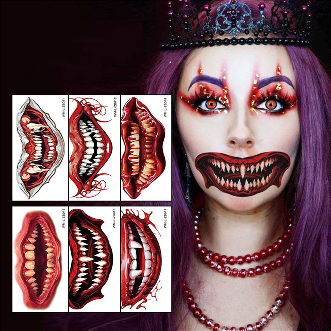 Mouth Scary 10,Wasserfeste Aufkleber Halloween Schmuck-Tattoo Aufkleber DÖRÖY Tattoo Tattoo