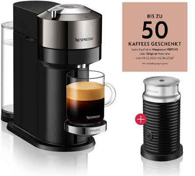Krups Kapselmaschine Vertuo Next Chrome XN910C Kaffeemaschine, Aeroccino 3 Milchaufschäumer, 1x1, Röstmischungs 1,1L Wassertank, Kapselerkennung, 5 Tassengrößen