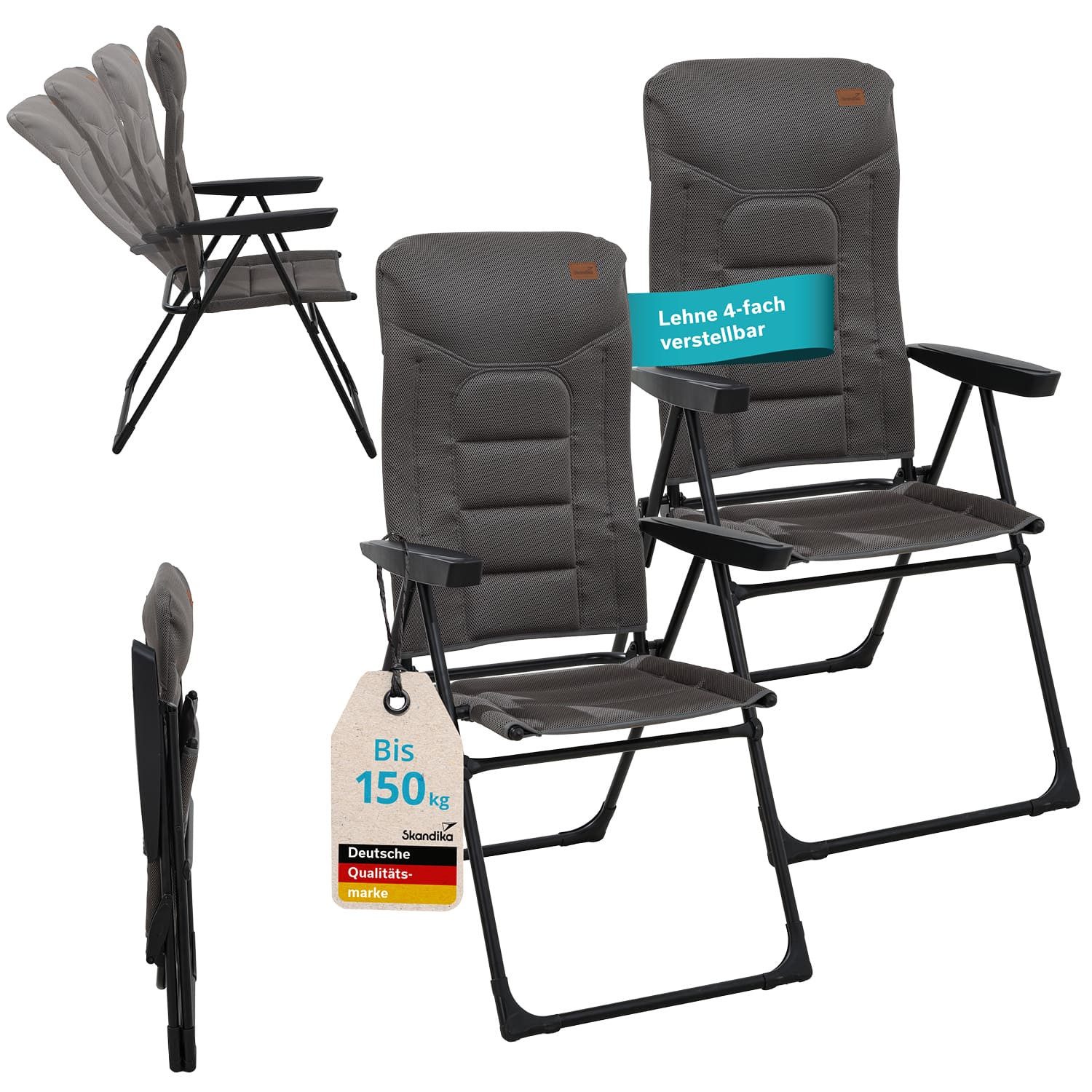 Skandika Campingstuhl Hochlehner Kvist, faltbar, Aluminium & Stahl, Einzeln/2er Set, verstellbare Rückenlehne, 150kg belastbar, gepolstert