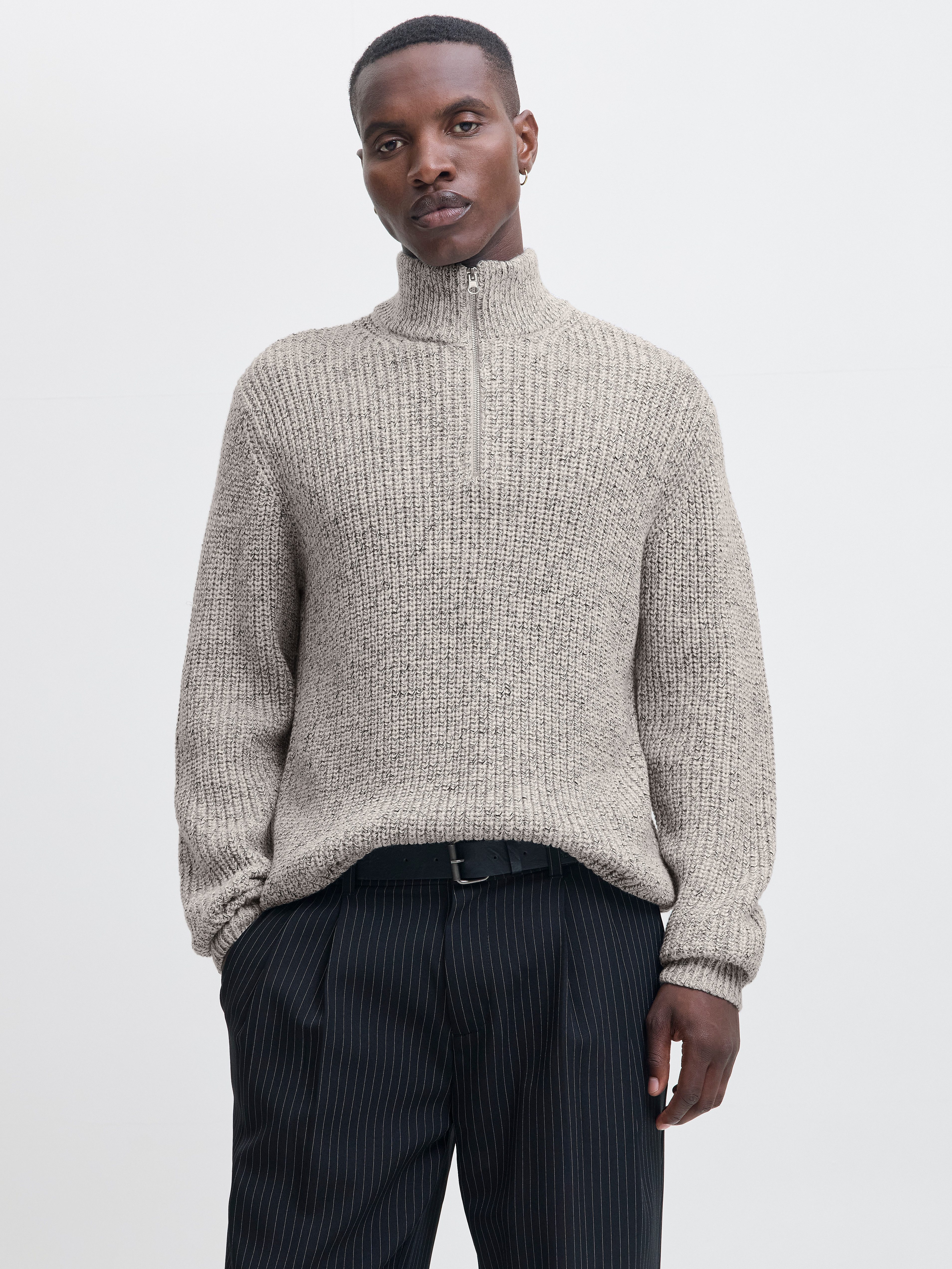 Jack and Jones JORBLEECKER Knit Half Zip BF in Schwarz günstig kaufen