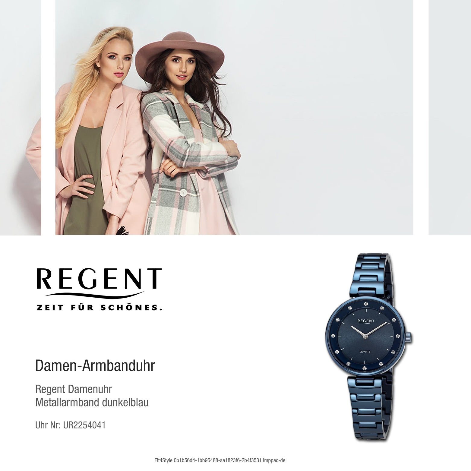 Regent Regent Damen Armbanduhr Analog, (Analoguhr), Damen Armbanduhr rund, extra groß (ca. 34mm), Metallarmband