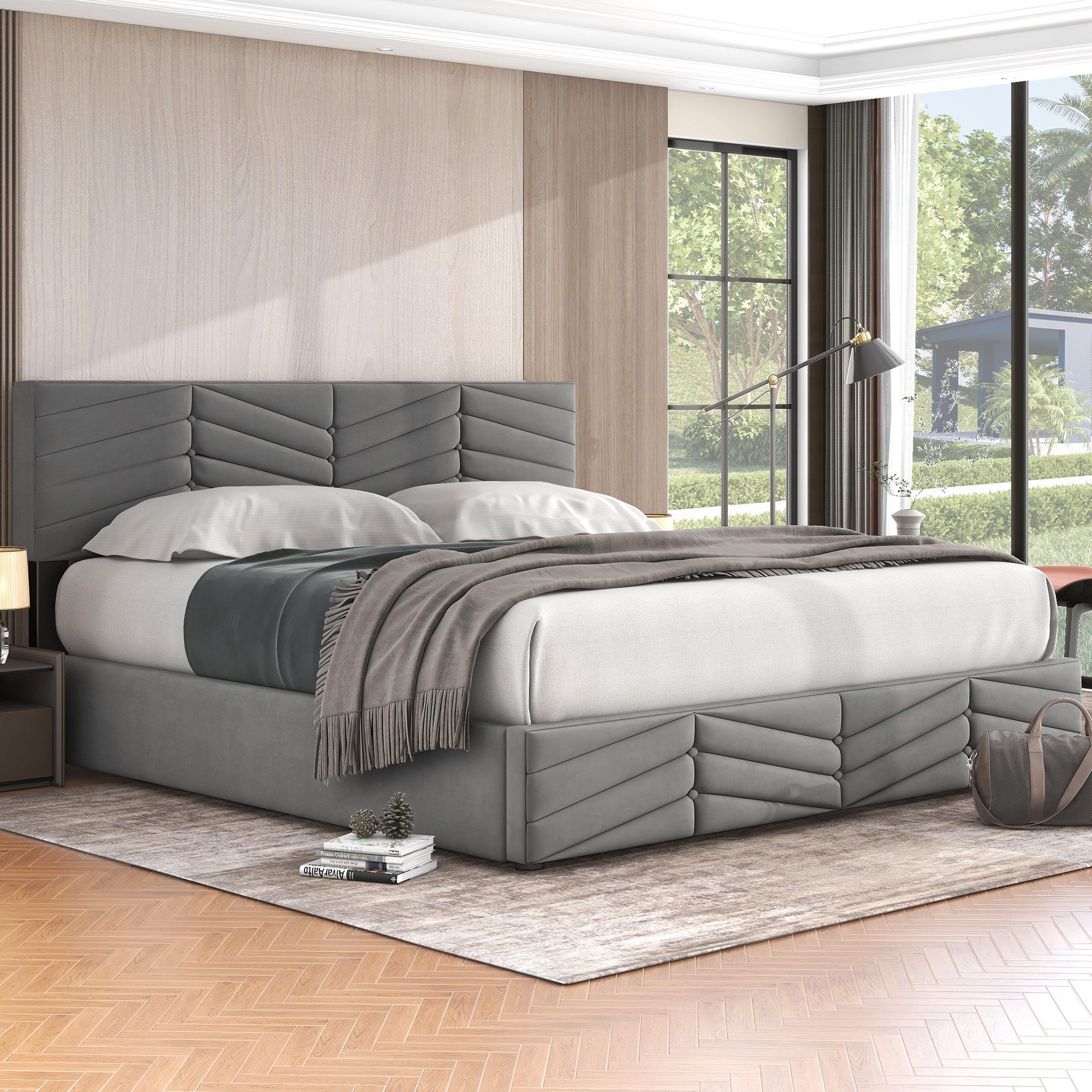 OKWISH Polsterbett Doppelbett Stauraumbett (Hydraulisches Doppelbett 180x200cm Samt Inklusive Matratze), Continentalbett,höhenverstellbares Kopfteil Allgemeine Daten