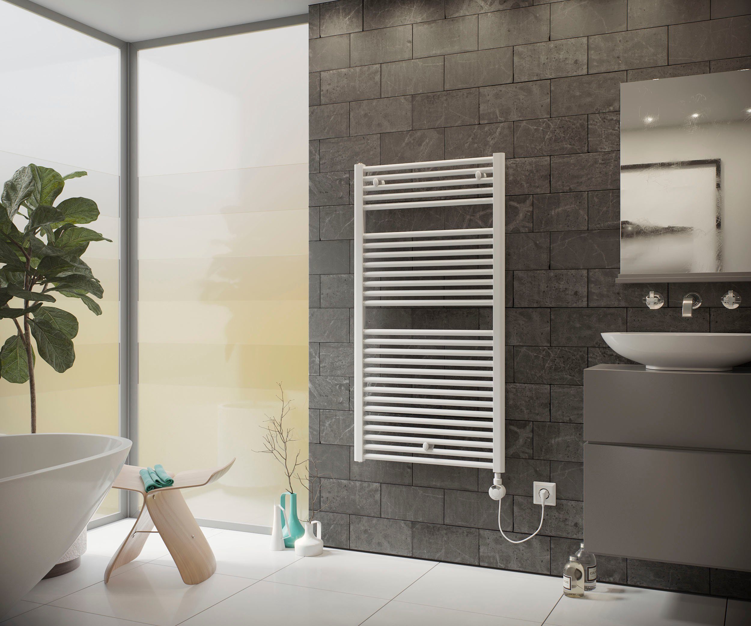 Ximax Elektrischer Badheizkörper Tip, 764 mm x 600 mm, 300 Watt, Heizstab Typ 4, Weiß