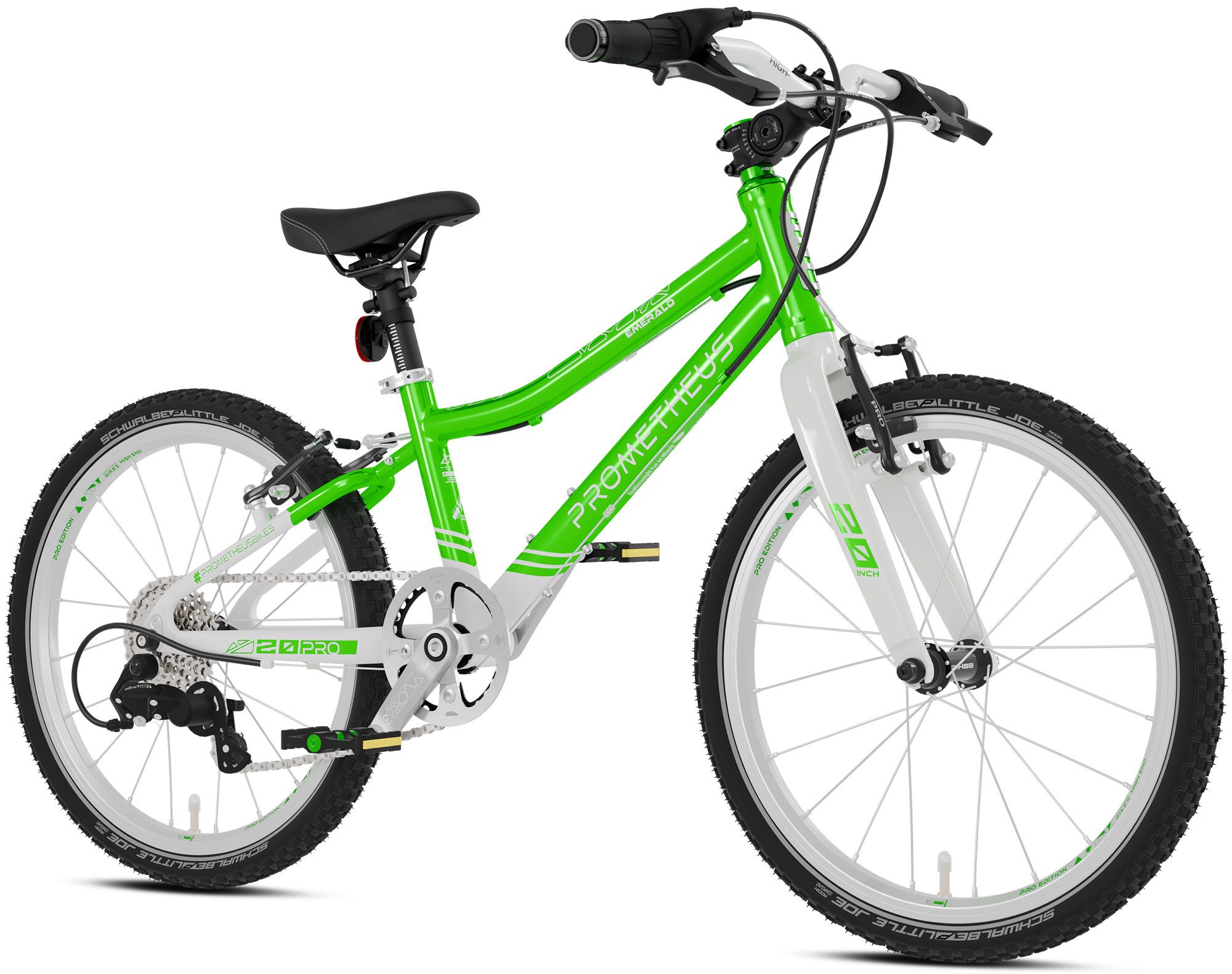 PROMETHEUS BICYCLES Kinderfahrrad PRO 20 Zoll ab 6 Jahre, 7 Gang microSHIFT, Kettenschaltung, PREMIUM ultralight (7.7 kg) AA-6061 Alurahmen V-Brakes SCHWALBE Reifen
