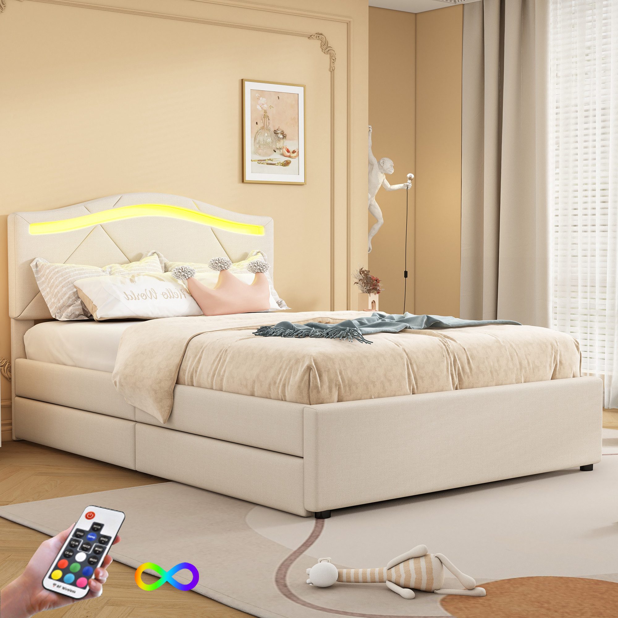 Flieks Polsterbett, LED Einzelbett 90x200cm mit günstig online kaufen