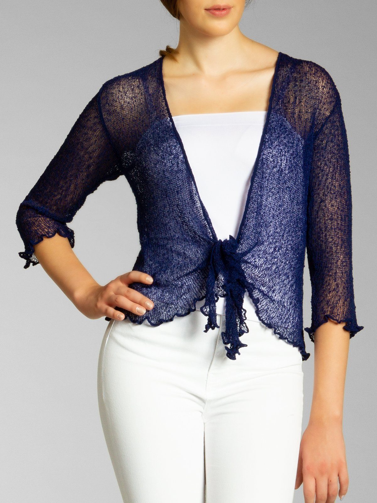 Caspar Strickjacke STJ022 angenehm leichter Damen Sommer Bolero mit 3/4 Arm – Bild 3 von 5