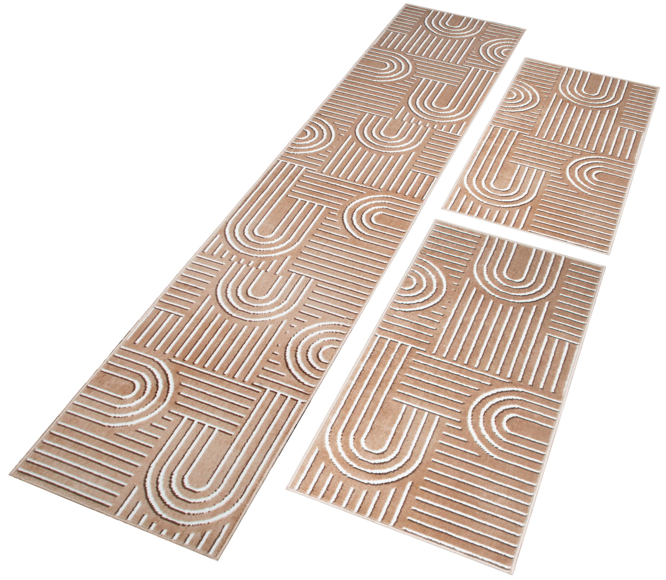 OTTO home Bettumrandung Lyssandra, Höhe 8 mm, (3-tlg), 3D-Effekt, softer Kurzflor, pflegeleicht, leichter Glanz, Scandi-Look