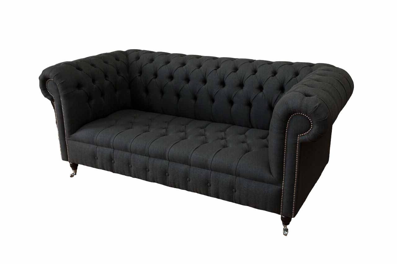 FISCHGRÄTMUSTER JVmoebel Chesterfield-Sofa ANTHRAZITFARBENES SOFA MIT CHESTERFIELD 3-SITZER