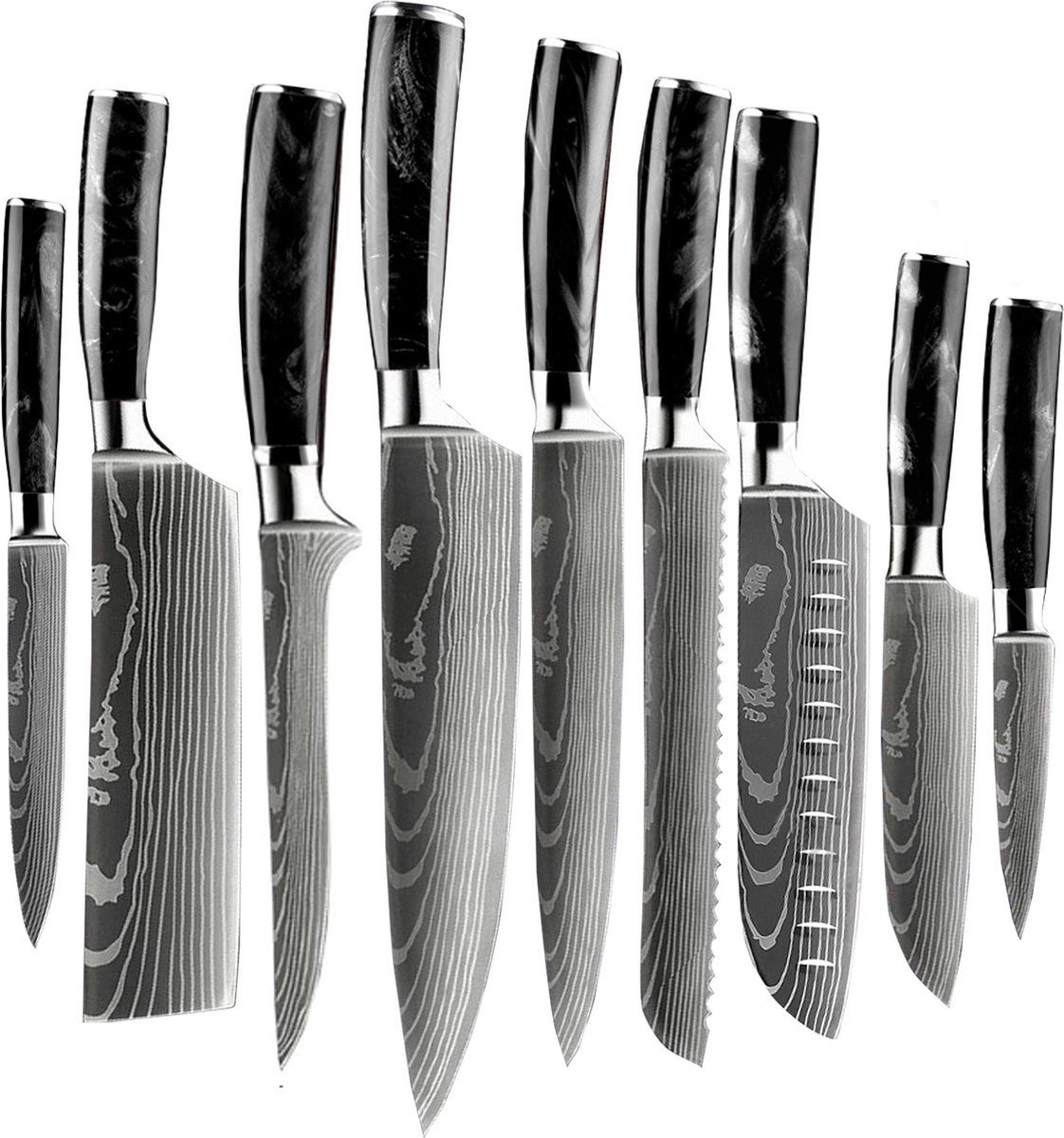 Messer, Set Messerset Shinrai - Japanisches Japan Detail Messer-Set bis Küchenmesser - Handgefertigt ins 9-teiliges