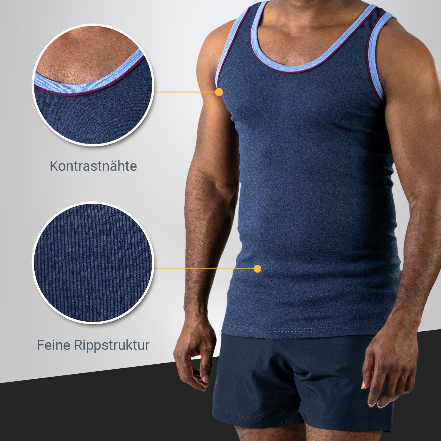MT Unterhemd Herren Melange Tank-Top (5er Pack) Baumwoll Unterhemden (5-St., 5er-Pack) aus supersofter Feinripp-Qualität – Bild 3 von 5