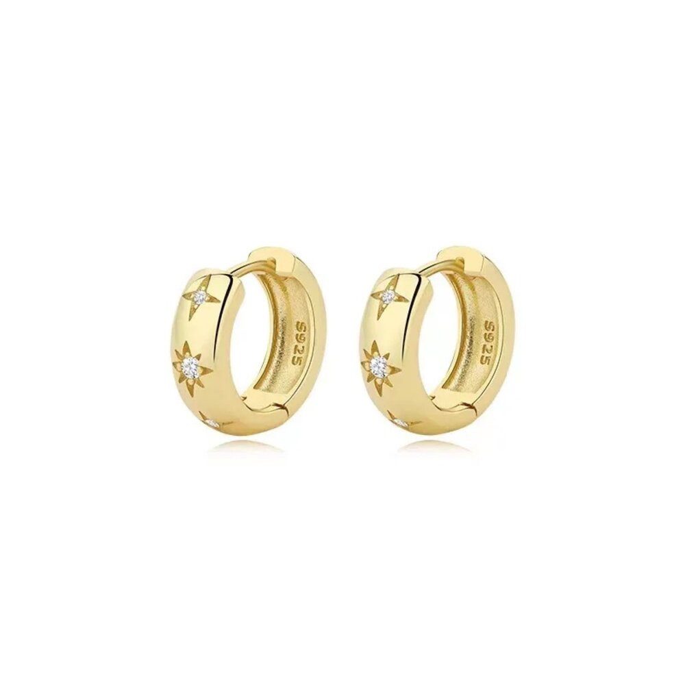ROUGEMONT Paar Серьги-кольца Funkelnde Hoop Damen Серьги-кольца Серьги 14KGold 925 Silber, Echtschmuck aus 925 Sterling Silber und 14K Vergoldung