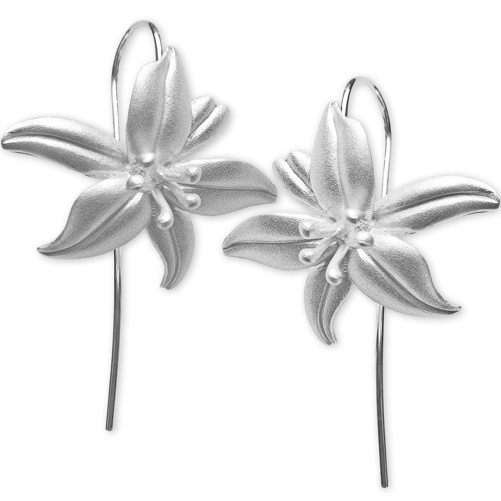viva-adorno Paar Ohrhaken Damen Ohrringe Lilien Blüten Blumen, 925 Sterling Silber Ohrhänger matt
