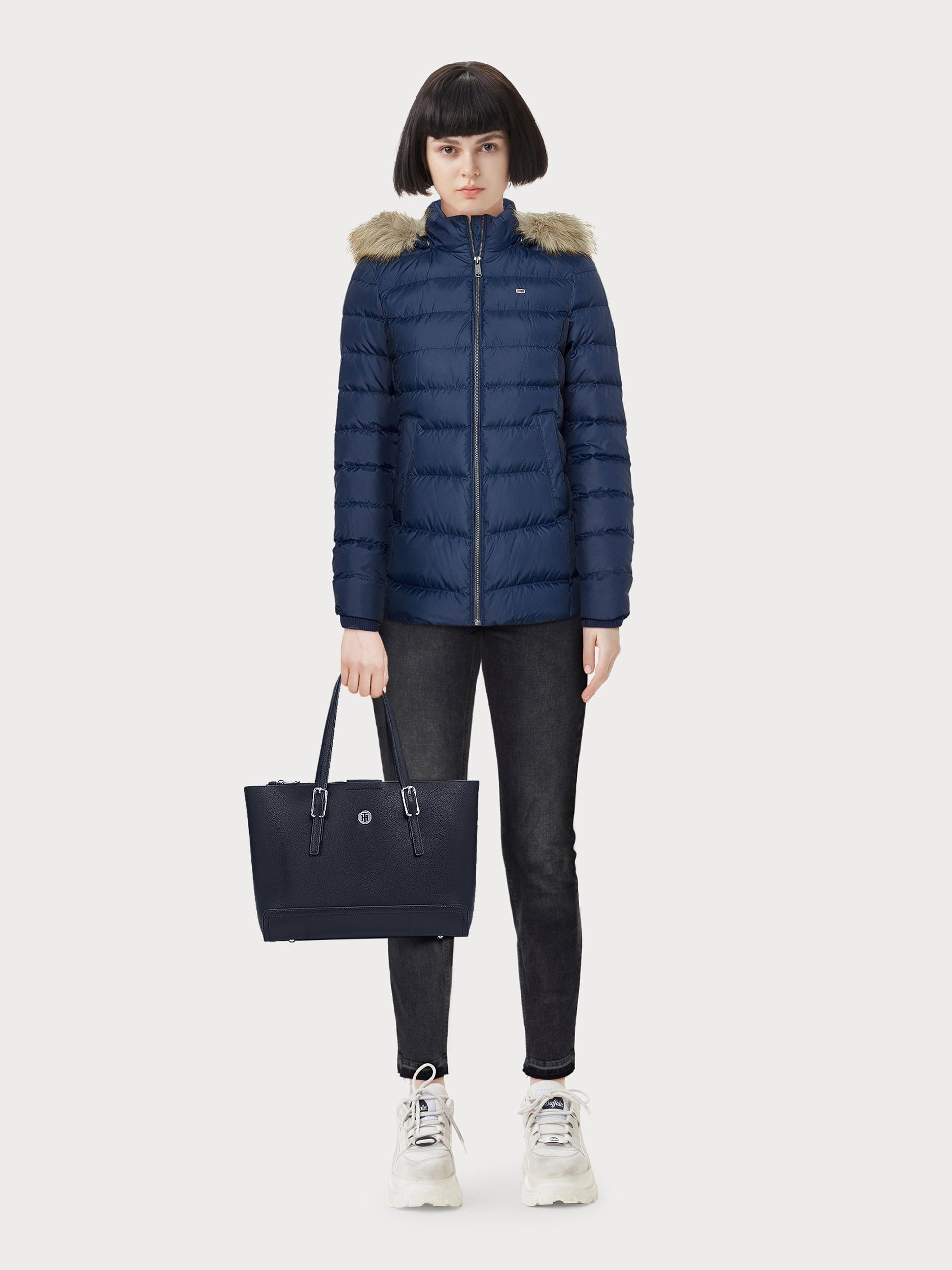 Tommy Jeans Daunenjacke BASIC HOODED DOWN JACKET mit Fellimitat an der Kapuze & Tommy Jeans Logo-Flag