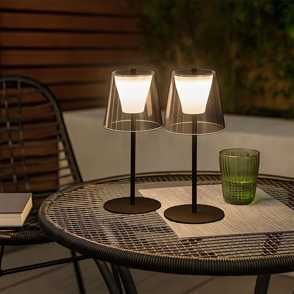 FISCHER & HONSEL Außen-Tischleuchte, LED-Leuchtmittel fest verbaut, Warmweiß, Tischleuchte Außenleuchte Dimmbar LED Gartenlampe Balkonleuchte IP44-
