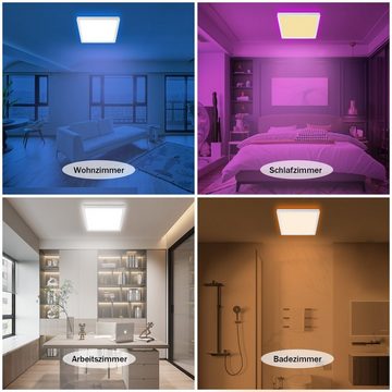 ZMH LED Deckenleuchte mit Smart RGB Hintergrundbeleuchtung Panel Flach Rund/Quadratisch, Dimmbar, LED fest integriert, Tageslichtweiß, weiß, 28w