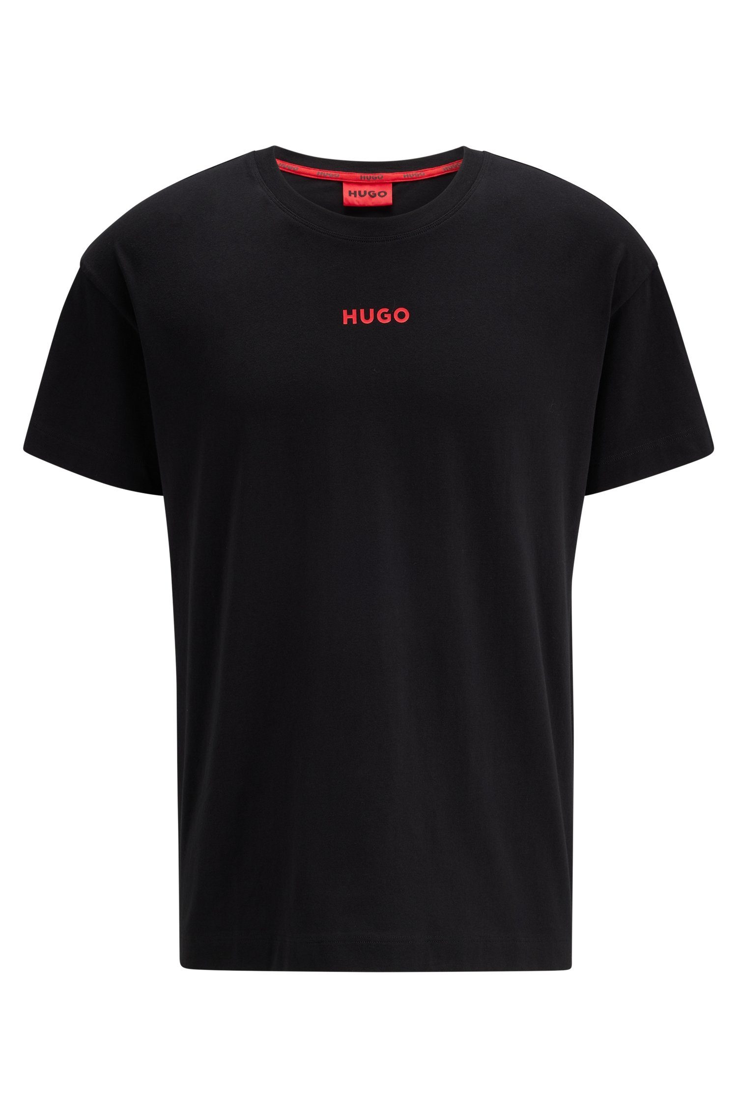 T-Shirt auf HUGO black 001 Logo-Schriftzug Brust Rundhalsshirt der mit Hugo Linked