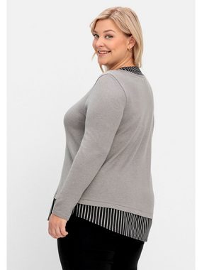 Sheego V-Ausschnitt-Pullover Große Größen mit Webeinsatz, in 2-in-1-Optik