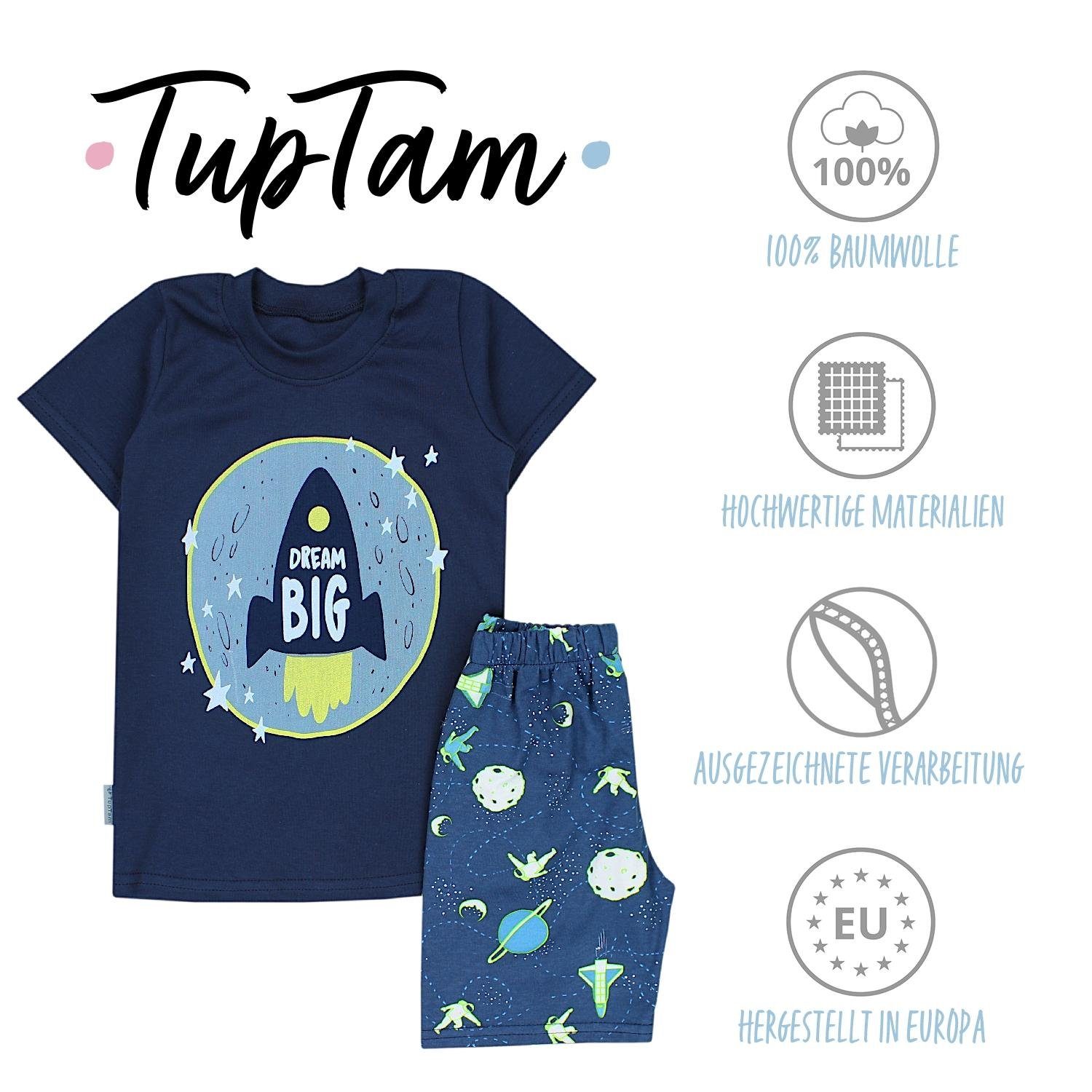 TupTam Schlafanzug Kinder Jungen Grün Set / Pyjama 2-teilig Schlafanzug Sommer Dunkelblau Kosmos Kurzarm