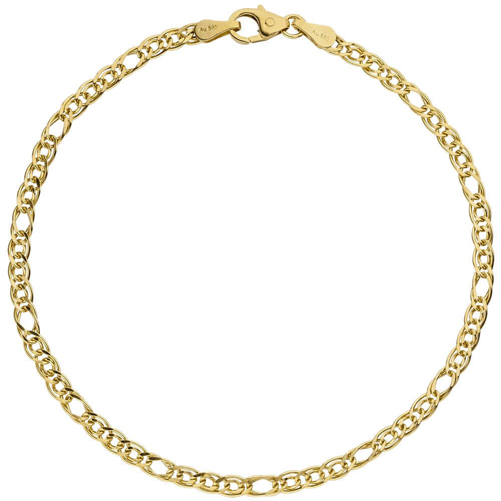 Schmuck Krone Goldarmband 3mm Zwillings-Panzerarmband aus 585 Gelbgold, 19cm, Gold 585