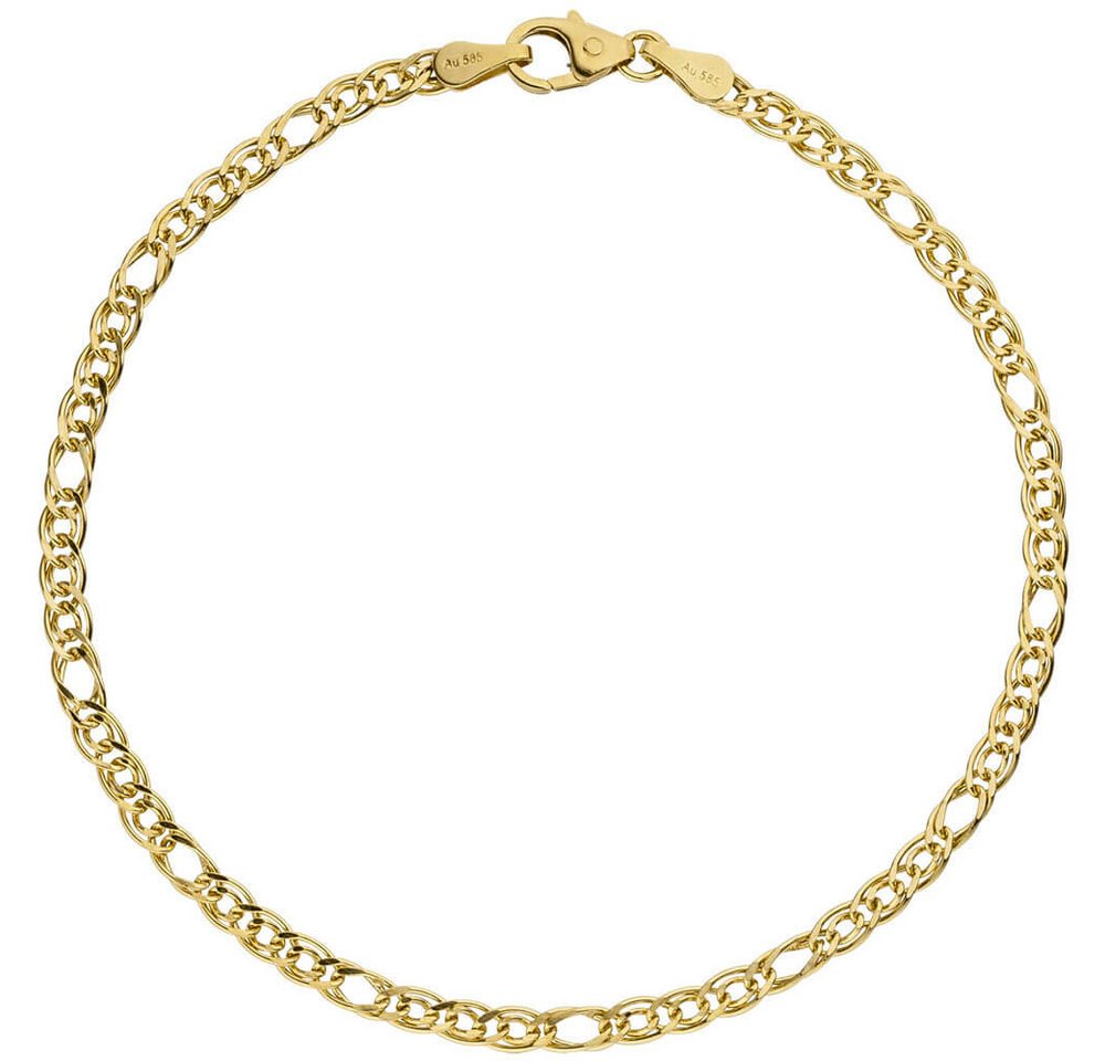 Schmuck Krone Goldarmband 3mm Zwillings-Panzerarmband aus 585 Gelbgold, 19cm, Gold 585