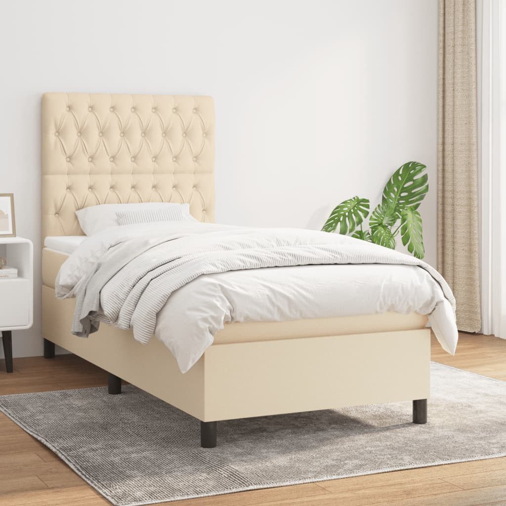 vidaXL Boxspringbett Boxspringbett mit Matratze Creme 90x200 cm Stoff Bett günstig online kaufen
