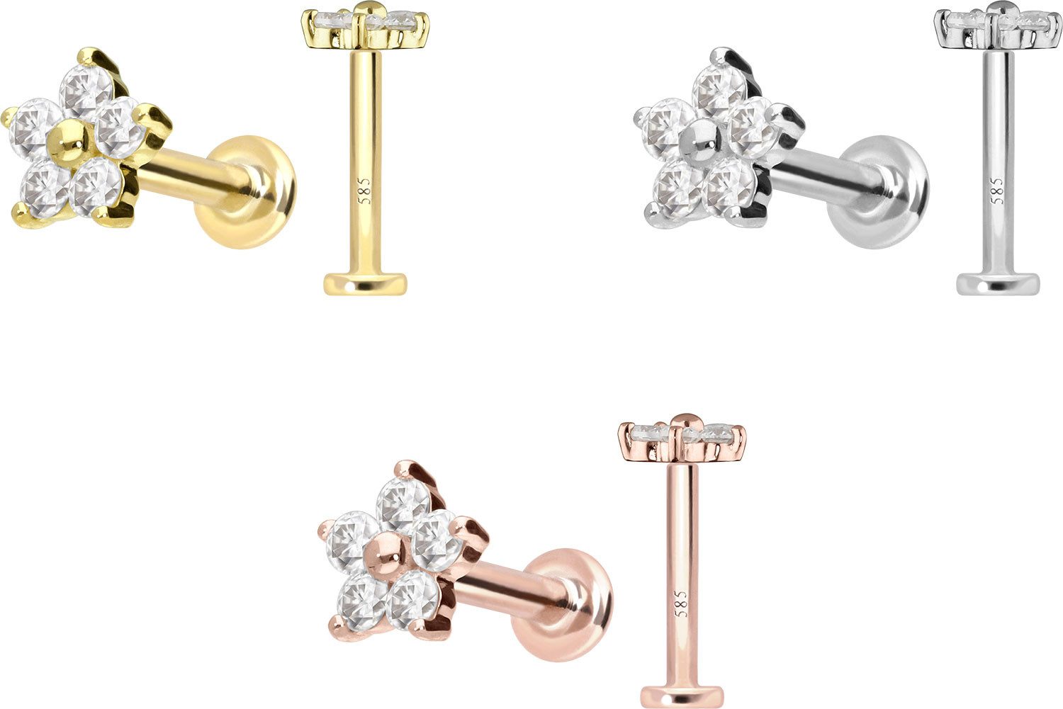 PIERCINGLINE Piercing-Set 14 Karat Gold Labret mit Innengewinde MOISSANIT-B günstig online kaufen