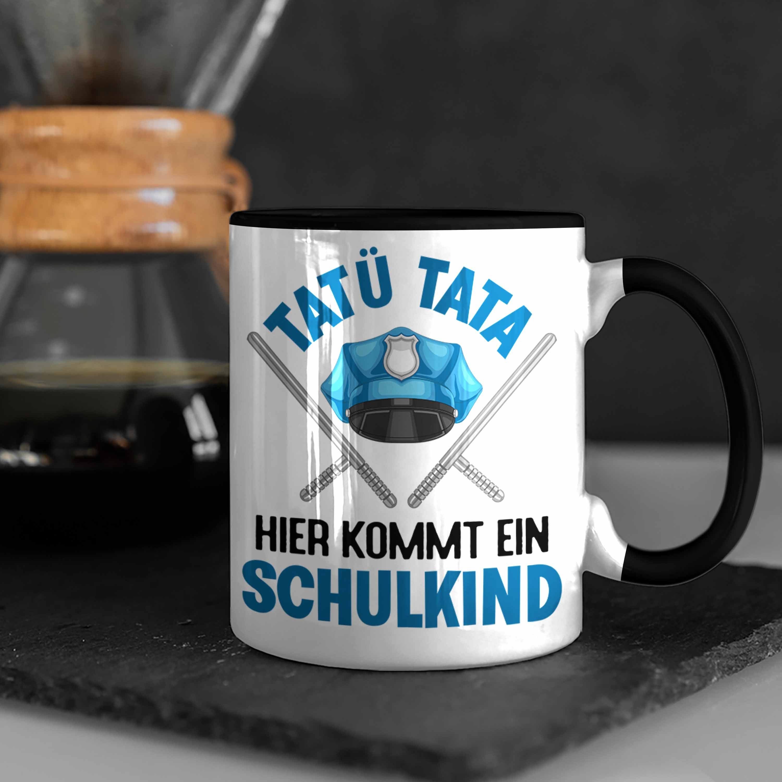 Trendation Tasse Schulstart Schuleinführung - Junge Tatü 1. Geschenk Füllung 2022 Schwarz Geschenkidee Tata Schultüte Schulanfang Einschulung Tasse Schultag Trendation für Schulkind