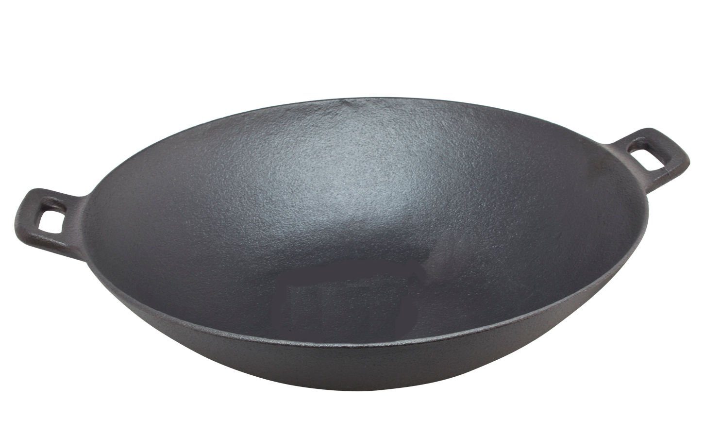 Spetebo Wok Gusseisen Wokpfanne mit 2 Griffen - 36 cm, Gusseisen, Metall Wok mit Wärmespeicherung