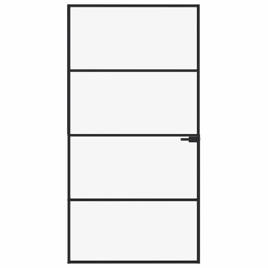 vidaXL Haustür Innentür Schwarz 102x201,5 cm Hartglas & Aluminium Schlank (1-St)