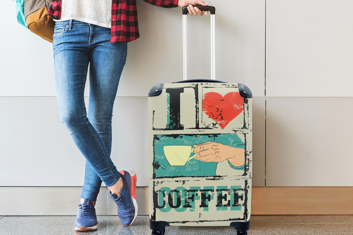 MuchoWow Handgepäckkoffer Zitate Ferien, Sprichwörter mit Trolley, rollen, Kaffee, Handgepäck Kaffee liebe Vintage Reisekoffer - Ich für - - Rollen, - Reisetasche 4