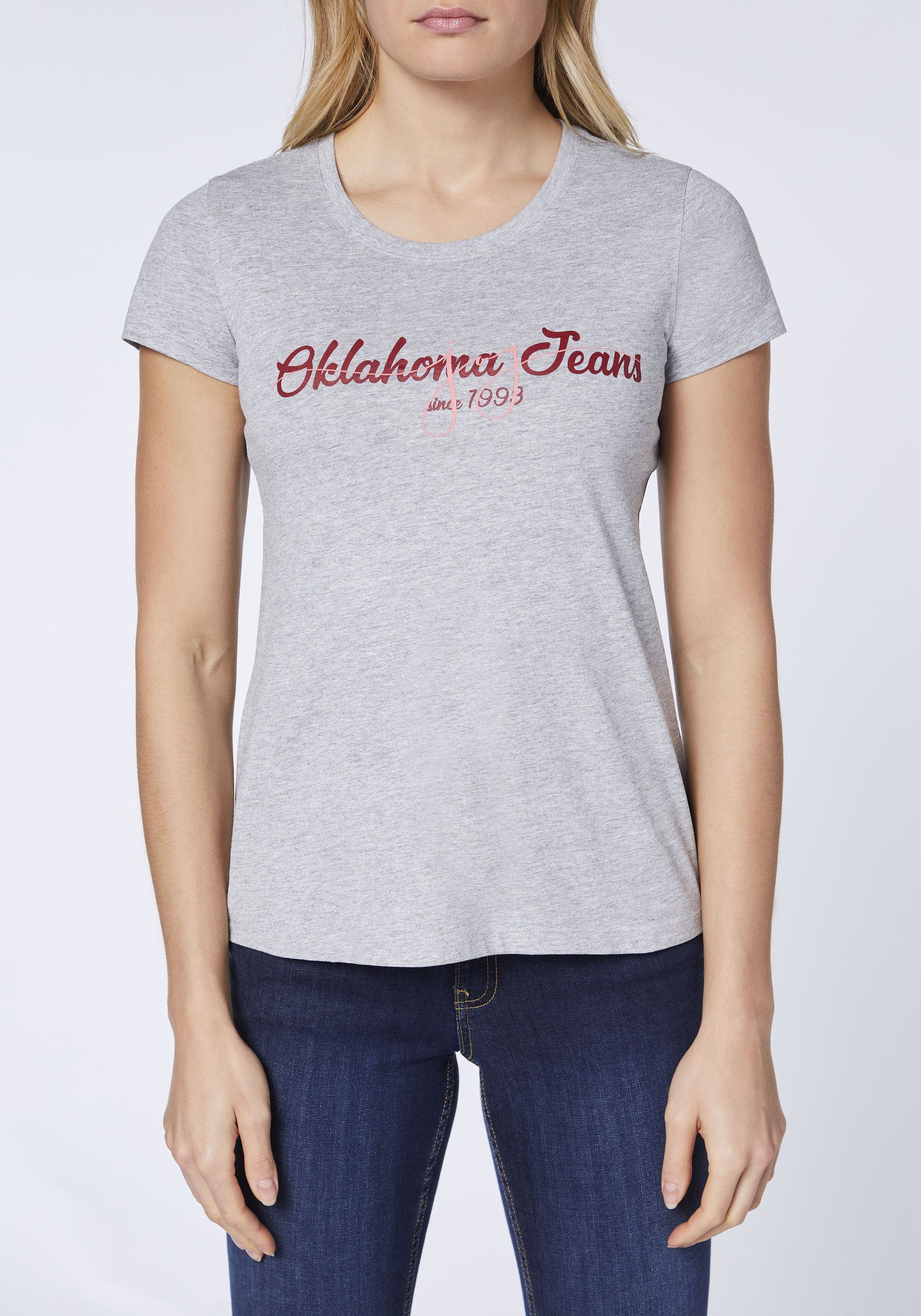 Gray Jeans Neutral 17-4402M Melange mit Oklahoma Print-Shirt Frontprint