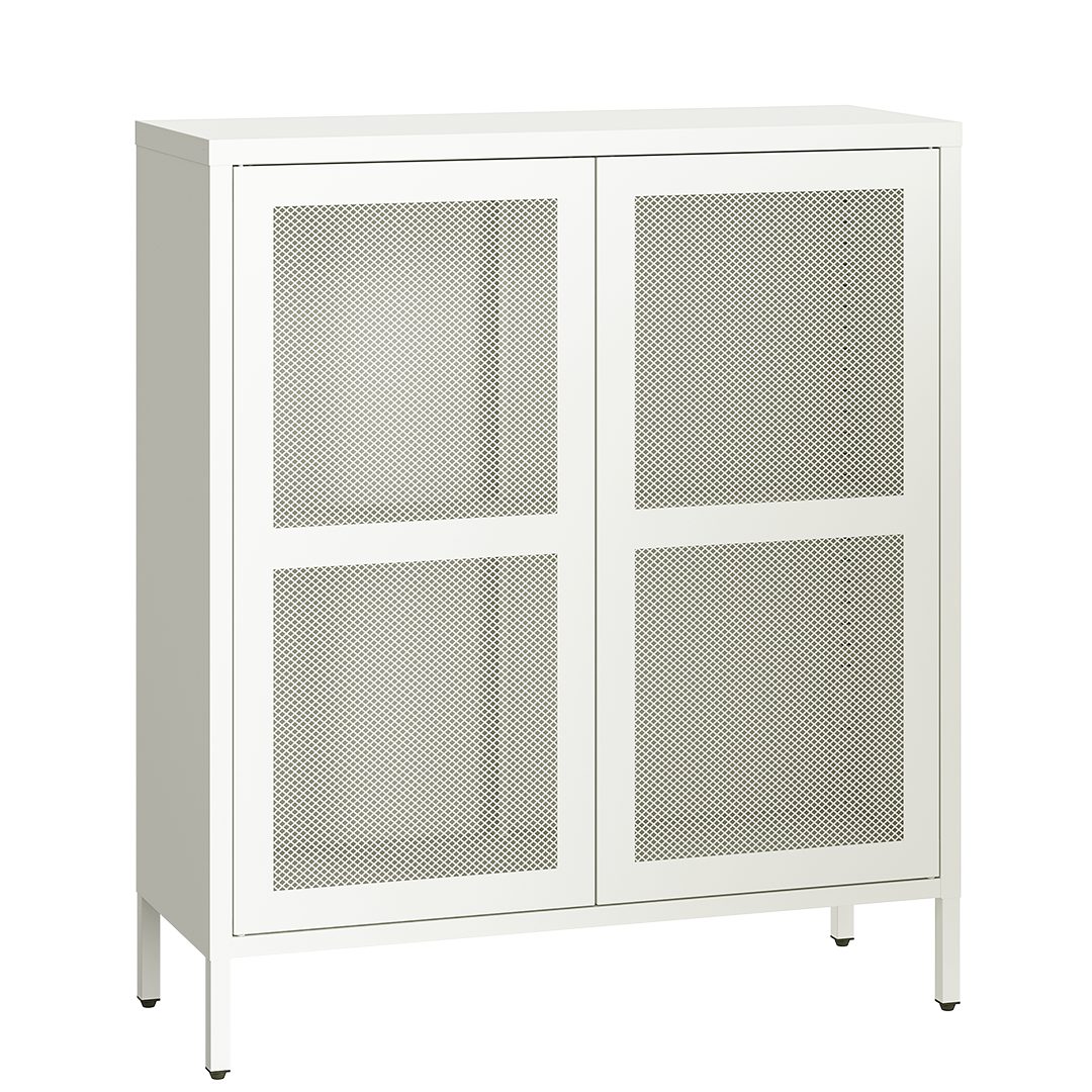 skølm Kommode Zephyr mit Push-to-open-Türen (Weiß, mit Füßen), Metallschrank mit höhenverstellbarem Eingeleboden, Sideboard