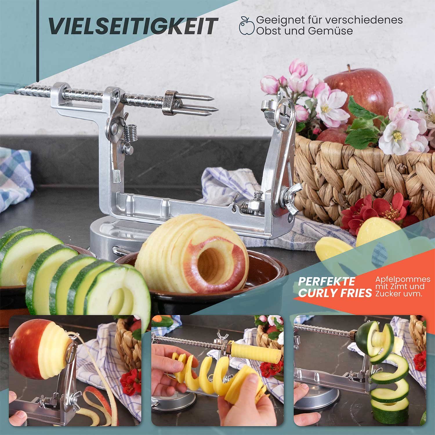 Goods+Gadgets Becher Edelstahl apfelschäler&Gemüseschäler mit sicherem Saugfuß, Obst- & Gemüseschäler – Bild 4 von 5