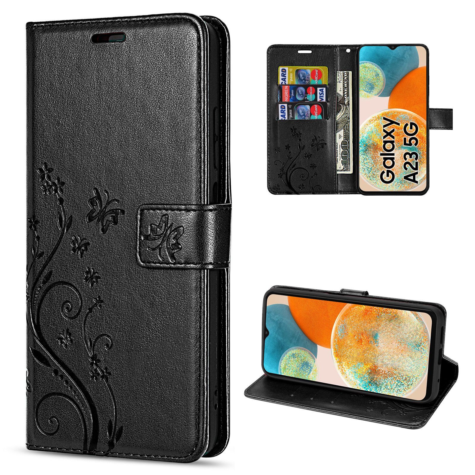 betterfon Handyhülle Handytasche für Samsung Galaxy A23 5G Klapphülle, Bookstyle-Hülle: Magnetverschluss 3 Kartenfächer & Standfunktion